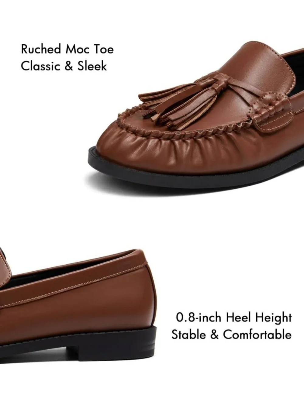 Women's Brown Faux Leather Comfortable Tassel Slip On Flats Closed Toe Shoes